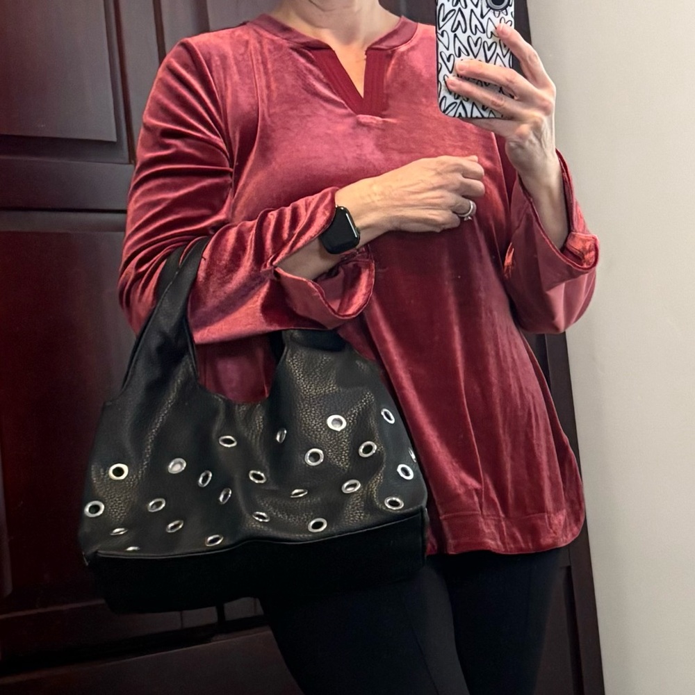 Knit Velvet Split Neck Pullover Top